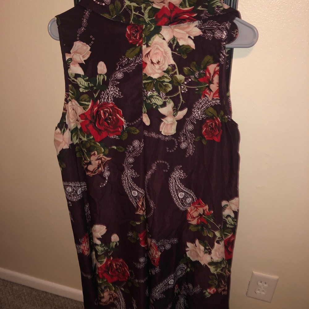 Dark Purple Sleeveless Button Down (Floral Print)